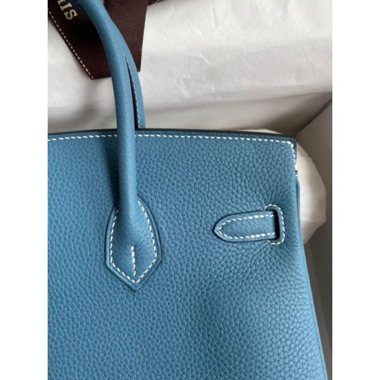 Replica Hermes Birkin 25 Retourne Bag Blue Jean Clemence