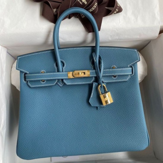 Replica Hermes Birkin 25 Retourne Bag Blue Jean Clemence
