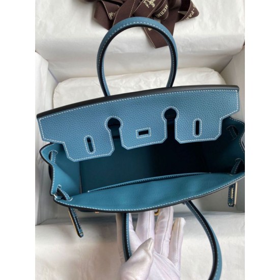 Replica Hermes Birkin 25 Retourne Bag Blue Jean Clemence