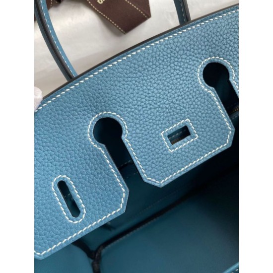 Replica Hermes Birkin 25 Retourne Bag Blue Jean Clemence