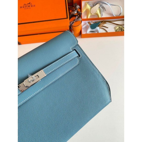 Replica Hermes Kelly Depeches 25 Pouch Blue Jean Epsom Calfskin