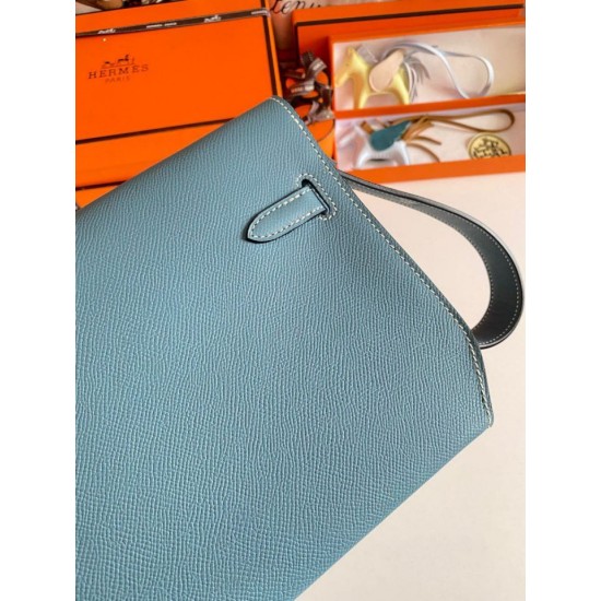 Replica Hermes Kelly Depeches 25 Pouch Blue Jean Epsom Calfskin