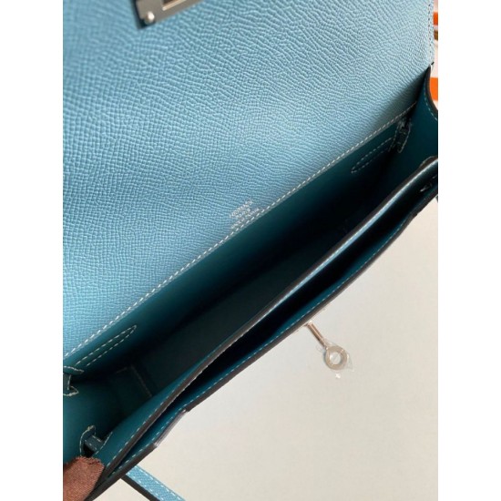 Replica Hermes Kelly Depeches 25 Pouch Blue Jean Epsom Calfskin