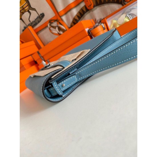 Replica Hermes Kelly Depeches 25 Pouch Blue Jean Epsom Calfskin