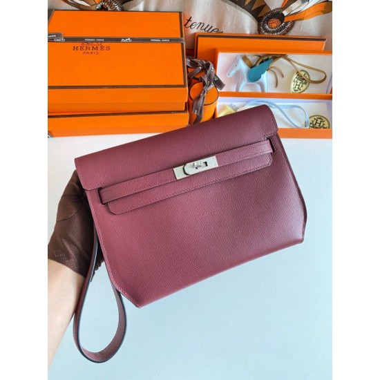 Replica Hermes Kelly Depeches 25 Pouch Bordeaux Epsom Calfskin