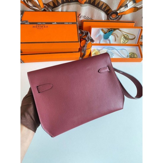 Replica Hermes Kelly Depeches 25 Pouch Bordeaux Epsom Calfskin