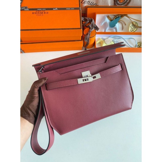 Replica Hermes Kelly Depeches 25 Pouch Bordeaux Epsom Calfskin
