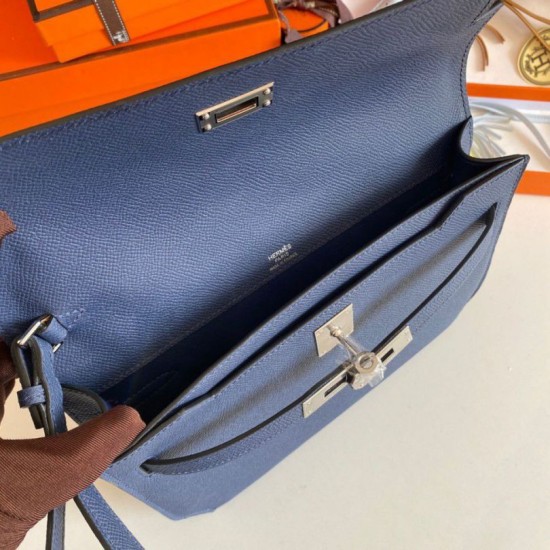 Fake Hermes Kelly Depeches 25 Pouch Blue Saphir Epsom Calfskin Replica