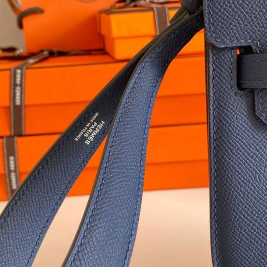 Fake Hermes Kelly Depeches 25 Pouch Blue Saphir Epsom Calfskin Replica