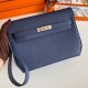 Fake Hermes Kelly Depeches 25 Pouch Blue Saphir Epsom Calfskin Replica