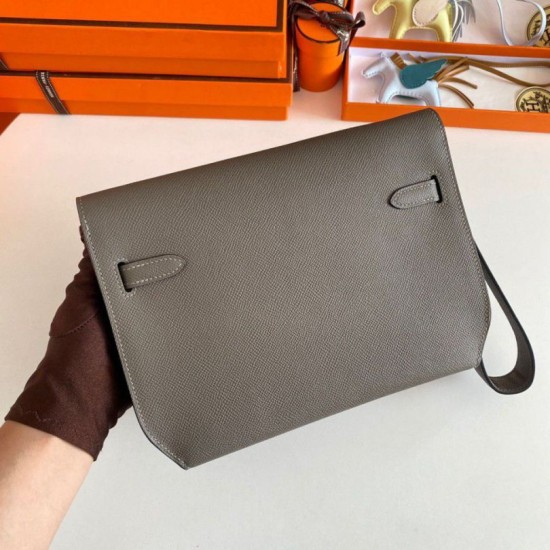 Replica Hermes Kelly Depeches 25 Pouch Etain Epsom Calfskin