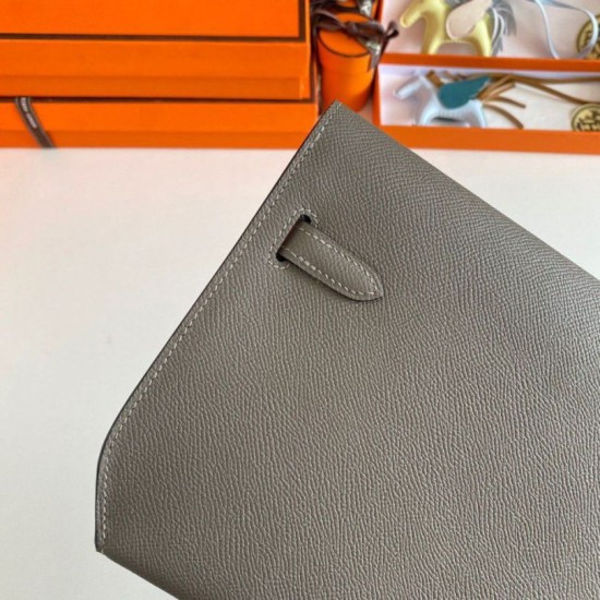 Replica Hermes Kelly Depeches 25 Pouch Etain Epsom Calfskin