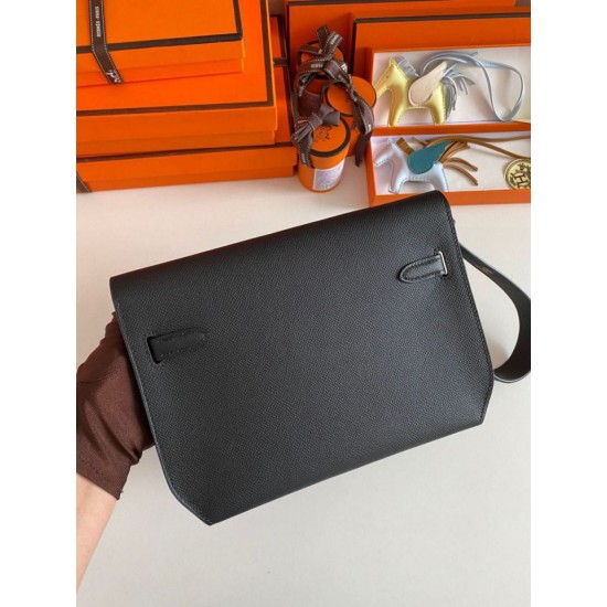 Replica Hermes Kelly Depeches 25 Pouch Black Epsom Calfskin