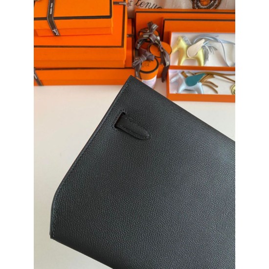 Replica Hermes Kelly Depeches 25 Pouch Black Epsom Calfskin
