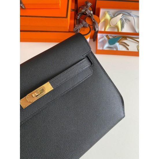 Replica Hermes Kelly Depeches 25 Pouch Black Epsom Calfskin