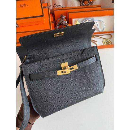 Replica Hermes Kelly Depeches 25 Pouch Black Epsom Calfskin