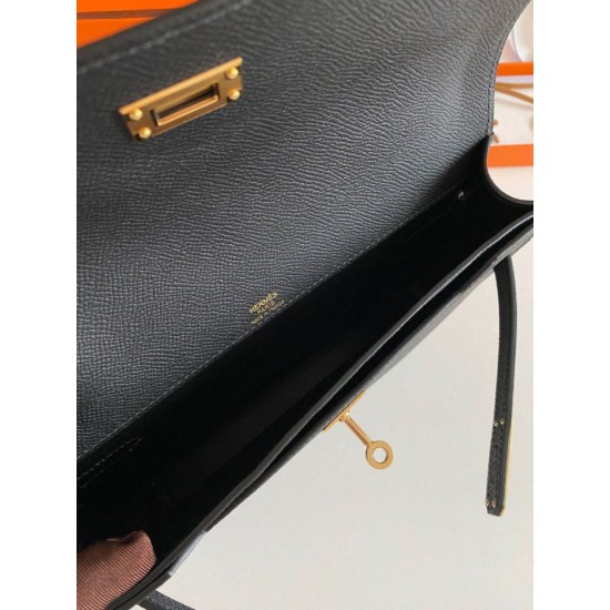 Replica Hermes Kelly Depeches 25 Pouch Black Epsom Calfskin