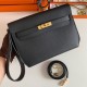 Replica Hermes Kelly Depeches 25 Pouch Black Epsom Calfskin