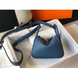 Replica Hermes Lindy Mini Bag Blue Agate Clemence