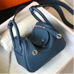 Replica Hermes Lindy Mini Bag Blue Agate Clemence