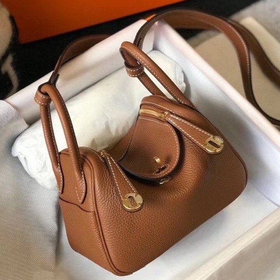 Replica Hermes Lindy Mini Bag Gold Clemence Calfskin