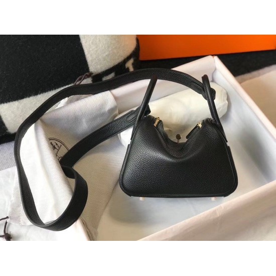 Replica Hermes Lindy Mini Bag Black Clemence Calfskin