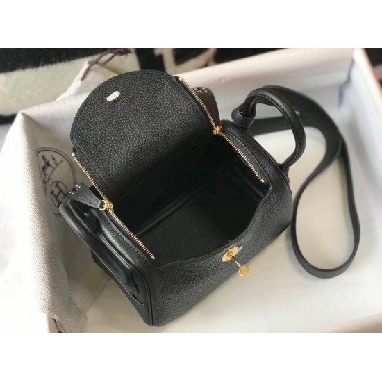 Replica Hermes Lindy Mini Bag Black Clemence Calfskin