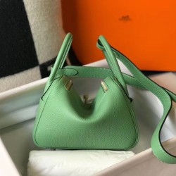 Replica Hermes Lindy Mini Bag Green Clemence Calfskin