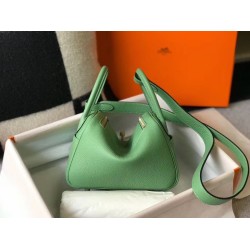 Replica Hermes Lindy Mini Bag Green Clemence Calfskin