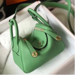 Replica Hermes Lindy Mini Bag Green Clemence Calfskin
