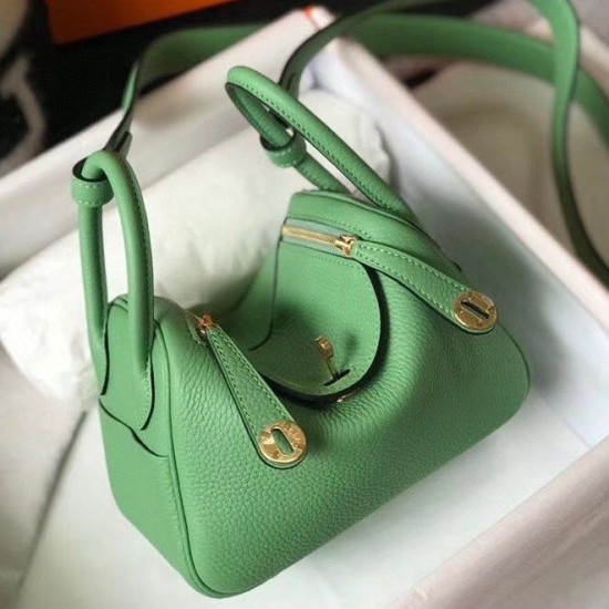 Replica Hermes Lindy Mini Bag Green Clemence Calfskin