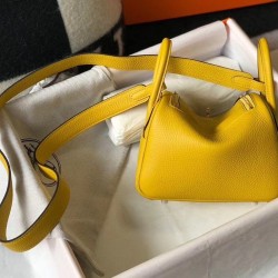 Fake Hermes Lindy Mini Bag Yellow Clemence Calfskin Replica