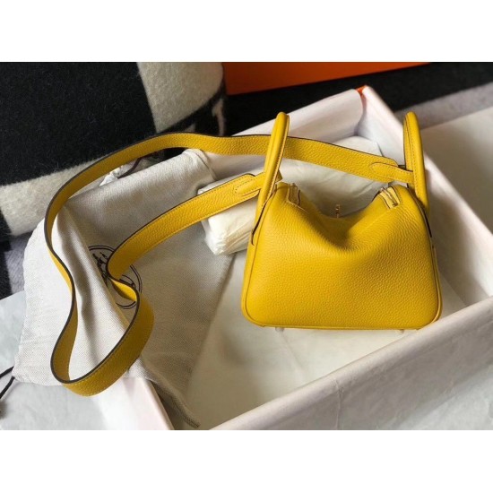 Fake Hermes Lindy Mini Bag Yellow Clemence Calfskin Replica
