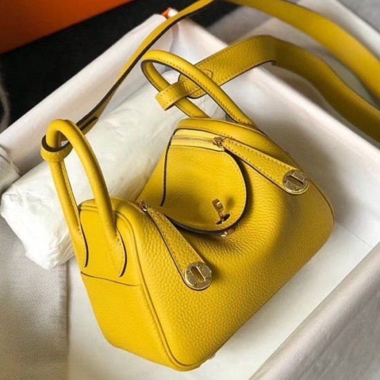 Fake Hermes Lindy Mini Bag Yellow Clemence Calfskin Replica