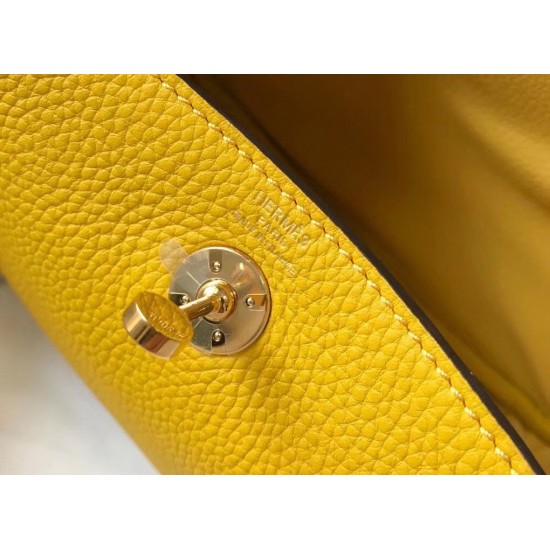 Fake Hermes Lindy Mini Bag Yellow Clemence Calfskin Replica