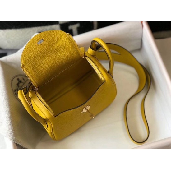 Fake Hermes Lindy Mini Bag Yellow Clemence Calfskin Replica