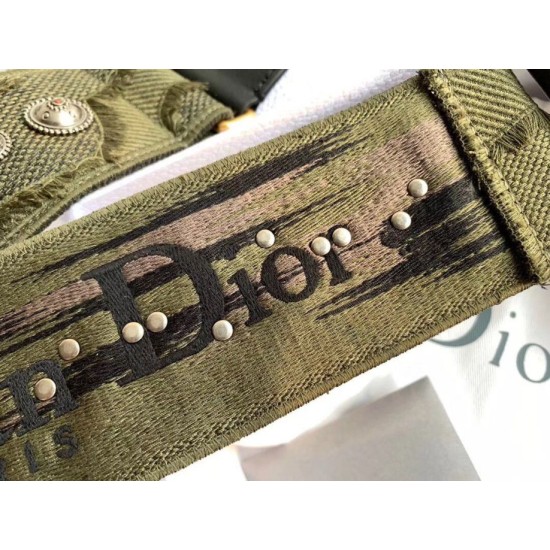 Fake Dior Shoulder Strap Camouflage Embroidered Canvas Green Replica