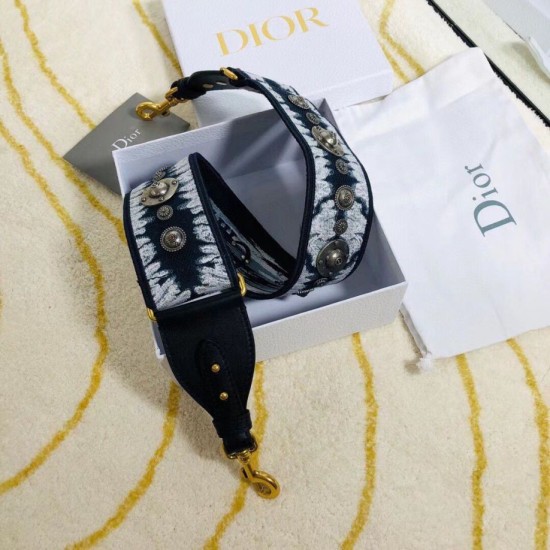 Fake Dior Blue Multicolor Tie Dior Embroidery Shoulder Strap Replica