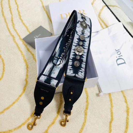 Fake Dior Blue Multicolor Tie Dior Embroidery Shoulder Strap Replica