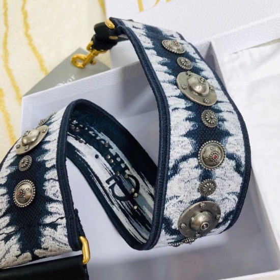 Fake Dior Blue Multicolor Tie Dior Embroidery Shoulder Strap Replica