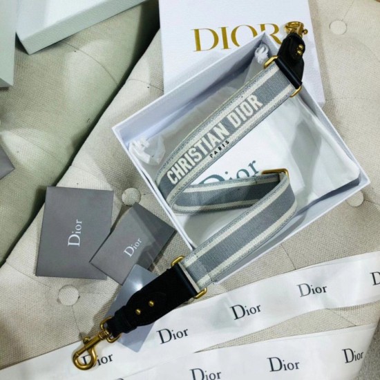 Replica Dior Embroidery Adjustable Shoulder Strap Grey