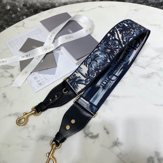 Replica Dior Shoulder Strap with Ring In Blue Dior Palms Embroidery