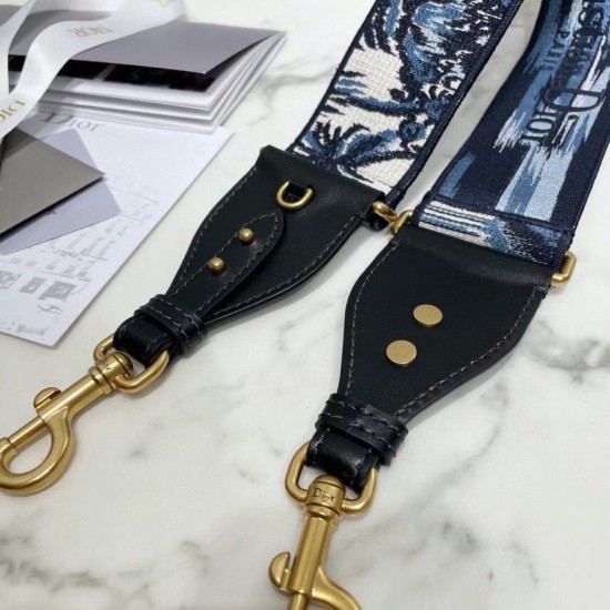 Replica Dior Shoulder Strap with Ring In Blue Dior Palms Embroidery