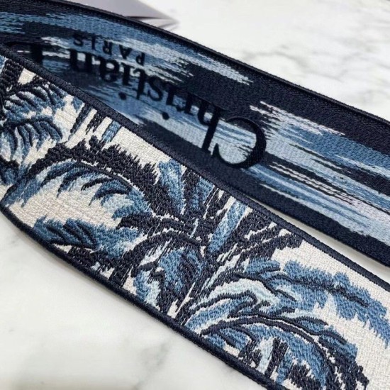 Replica Dior Shoulder Strap with Ring In Blue Dior Palms Embroidery