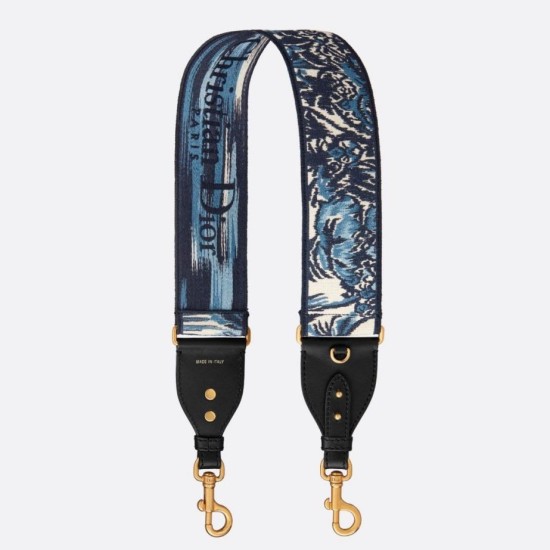 Replica Dior Shoulder Strap with Ring In Blue Dior Palms Embroidery