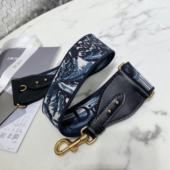 Replica Dior Shoulder Strap with Ring In Blue Dior Palms Embroidery