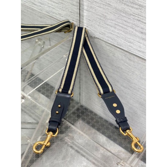 Replica Dior Adjustable Shoulder Strap with Ring Embroidery Canvas Blue