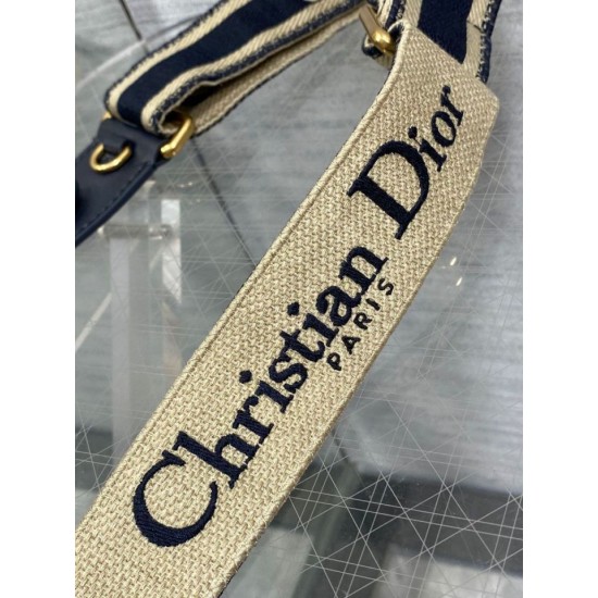 Replica Dior Adjustable Shoulder Strap with Ring Embroidery Canvas Blue