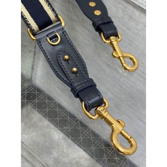 Replica Dior Adjustable Shoulder Strap with Ring Embroidery Canvas Blue