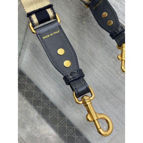 Replica Dior Adjustable Shoulder Strap with Ring Embroidery Canvas Blue